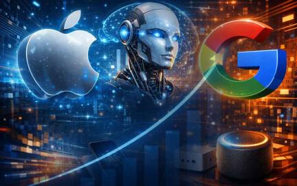 Apple and Google AI partnership showing Gemini-powered Siri, agentic AI tools, and futuristic digital assistants transforming technology in 2026