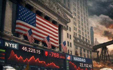 Global stock market crash in 2026 showing falling indices like Dow Jones, Nasdaq, and Sensex amid rising oil prices