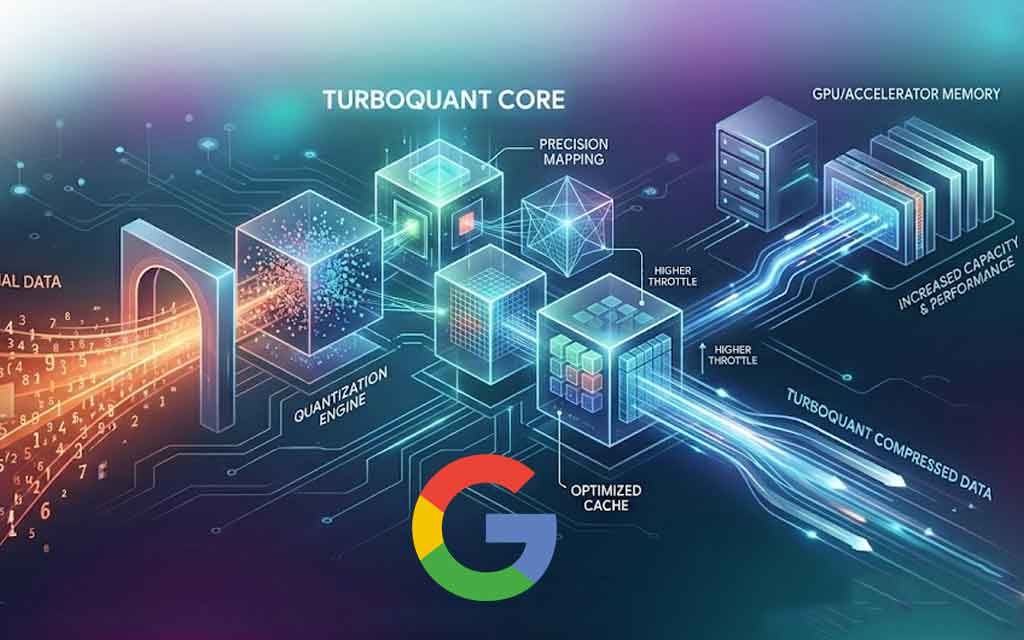 Google TurboQuant AI breakthrough showing reduced memory usage, faster AI processing, and falling RAM chip stocks in global markets