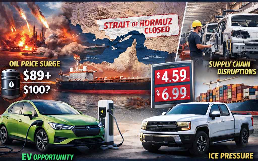 Global oil price surge after the 2026 Iran war affecting electric vehicle adoption and automotive supply chains