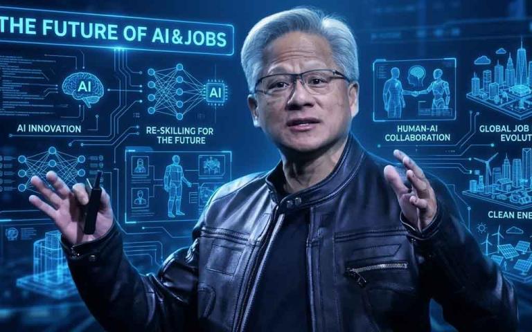 NVIDIA CEO Jensen Huang discussing AGI achievement in 2026 and its impact on artificial intelligence and future technology