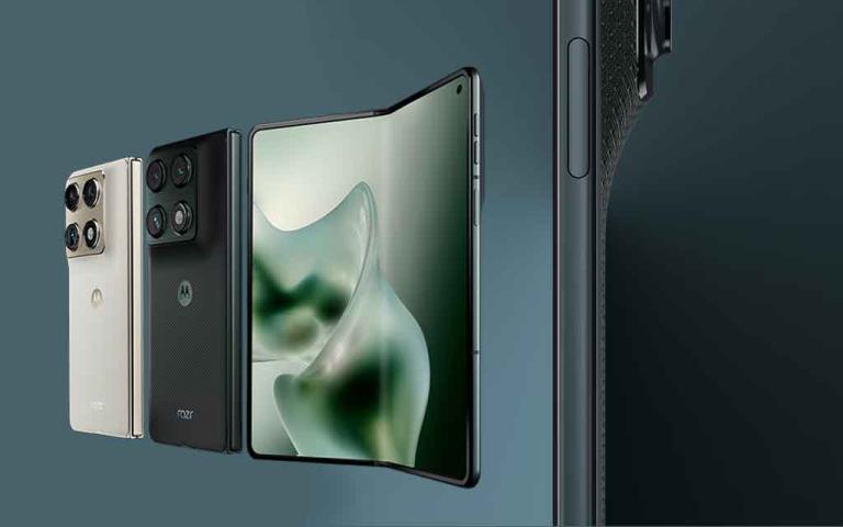 Motorola Razr Fold book style foldable phone with large inner display stylus support and triple camera system