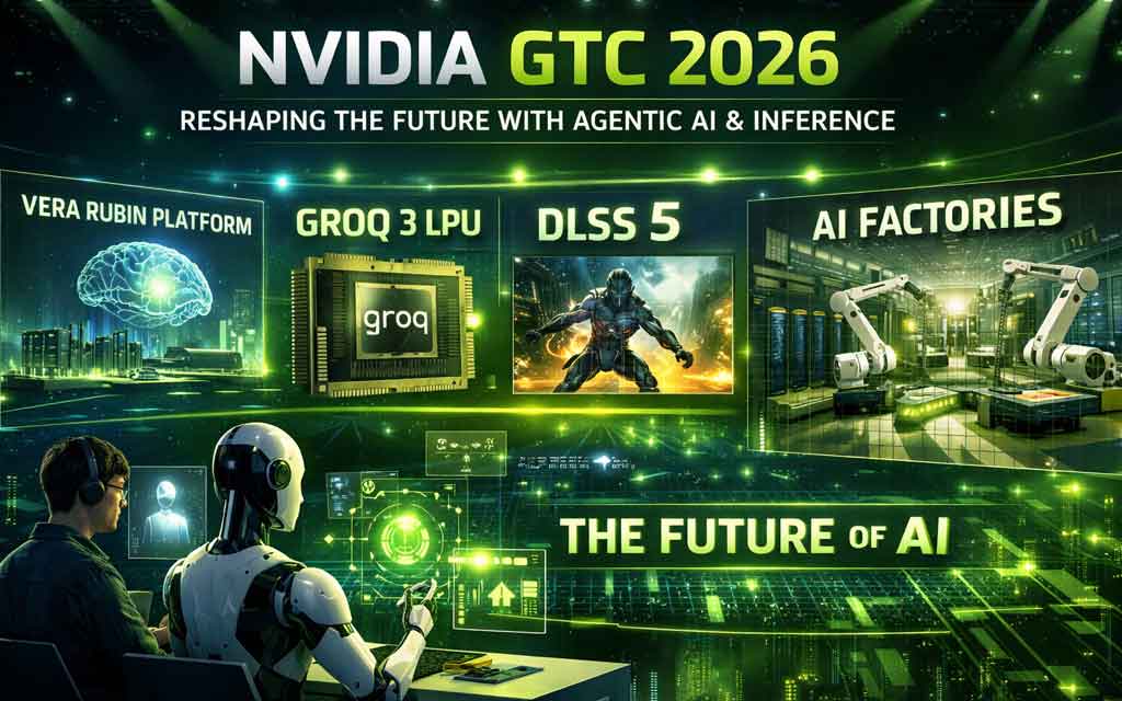 NVIDIA GTC 2026 showcasing Vera Rubin AI platform, data centers, robotics, and next-gen gaming technology