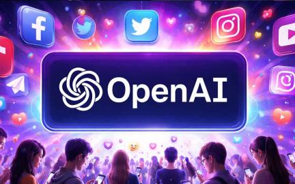 AI-powered social media platform concept showing OpenAI disrupting Facebook, X, and TikTok with intelligent feeds