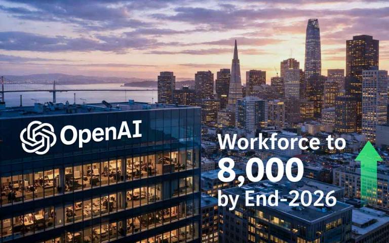 OpenAI workforce expansion illustration showing AI engineers and enterprise AI growth toward 8000 employees by 2026