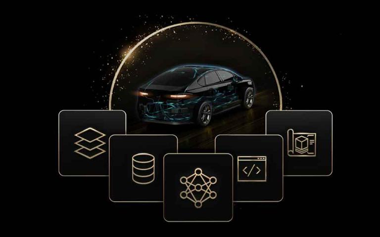 Autonomous vehicle powered by NVIDIA physical AI system navigating complex roads with intelligent decision making