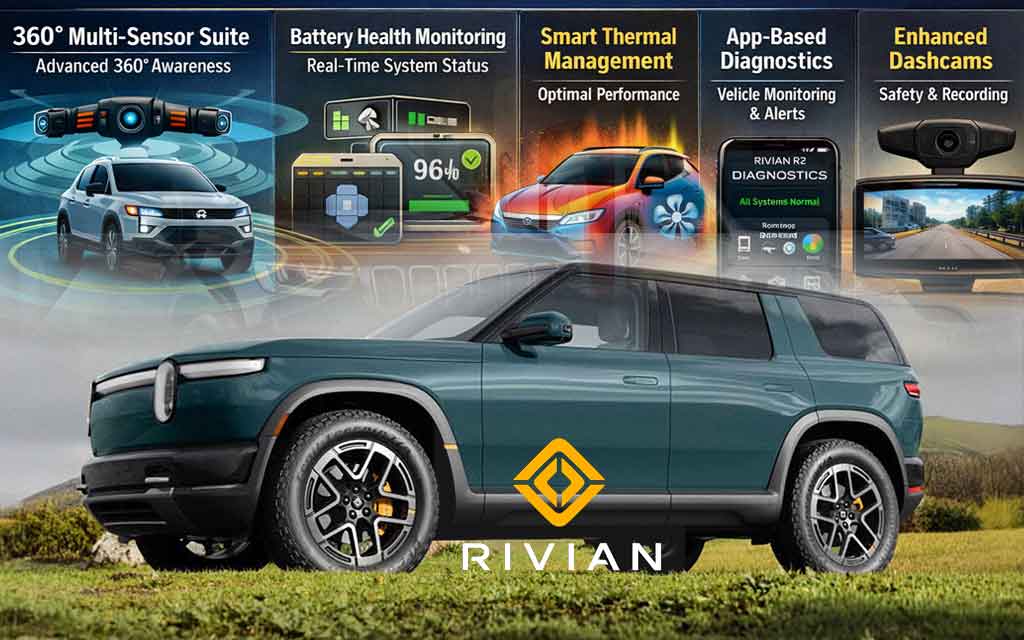 Rivian R2 autonomous robotaxi operating on Uber platform with advanced sensors and EV technology
