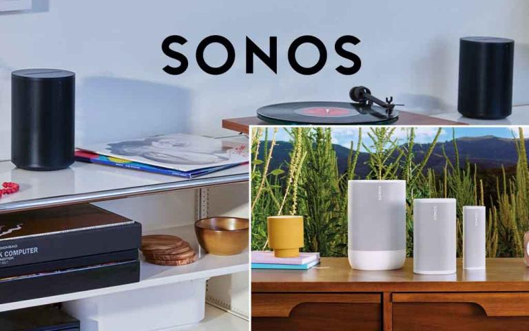 Sonos Play portable speaker and Era 100 SL smart speaker with multi room audio WiFi Bluetooth and 24 hour battery life