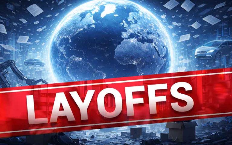 Global layoffs in tech, AI, and automotive industries in 2026 showing workforce changes and job trends