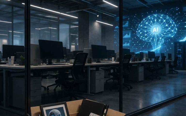 Tech layoffs 2026 concept showing job cuts, AI automation, and companies shifting workforce to artificial intelligence investments