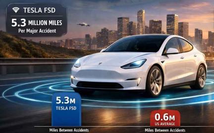 Tesla Full Self Driving system operating on highway with advanced AI showing improved safety performance in 2026