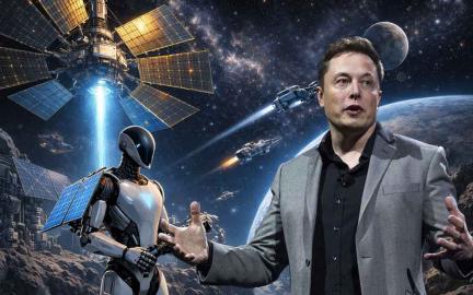 Tesla Optimus robot building solar-powered infrastructure on Mars representing a Von Neumann probe concept