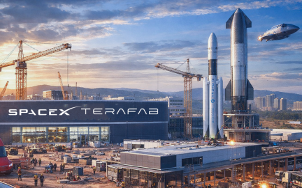 Tesla and SpaceX Terafab AI chip factory concept in Austin Texas producing advanced semiconductors for autonomous vehicles and space computing