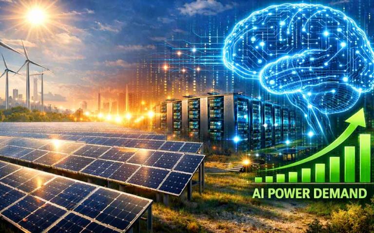 US renewable energy growth with solar wind battery storage and AI data center power demand
