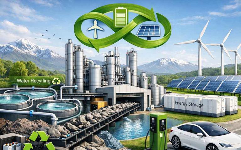Sustainable lithium refinery using acid free process with water recycling and clean battery material production for electric vehicles in 2026