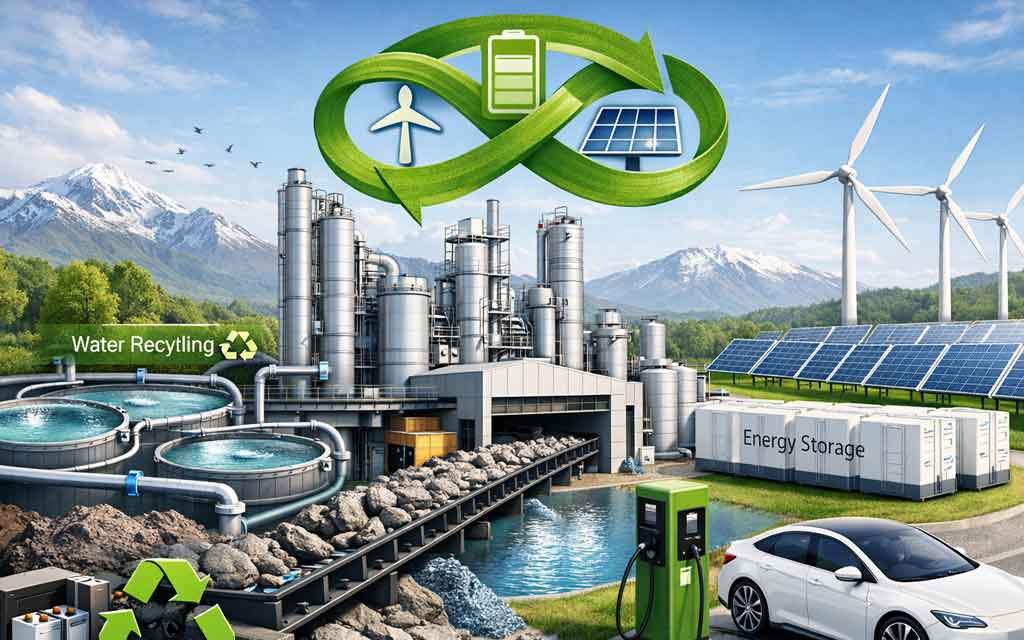 Sustainable lithium refinery using acid free process with water recycling and clean battery material production for electric vehicles in 2026