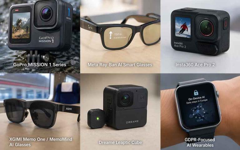 AI gadgets including GoPro action cameras and AR smart glasses designed for European consumers with privacy focused features in 2026