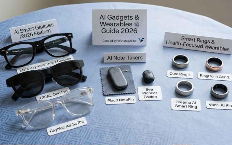 AI gadgets and wearables 2026 including smart glasses AI rings and note taking devices for productivity and health tracking