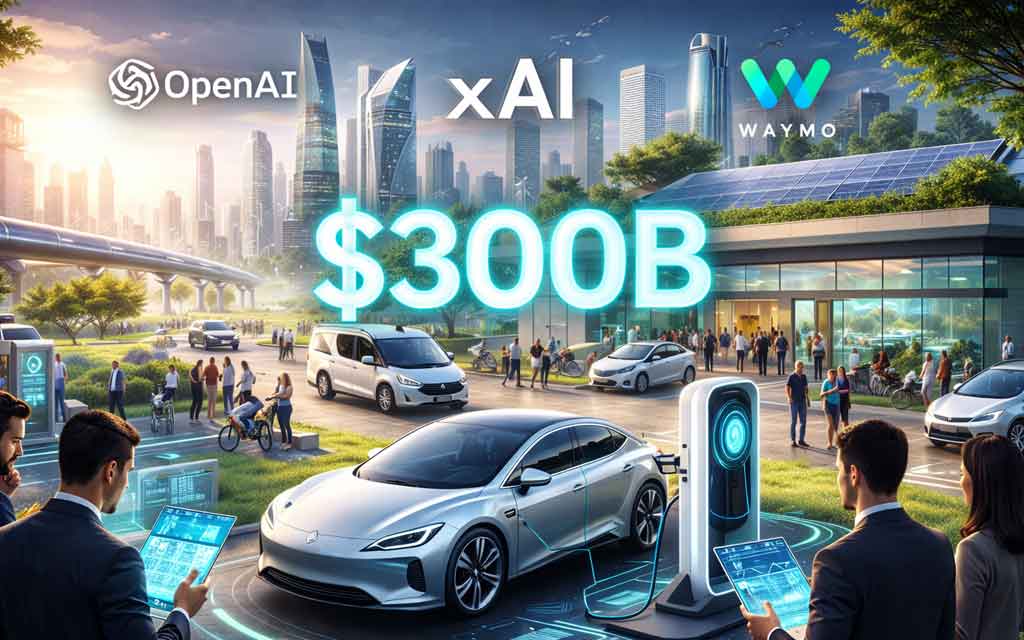 AI powered mobility ecosystem including electric vehicles autonomous driving and green energy supported by massive startup funding in 2026