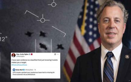 Congressman discussing classified UFO evidence with unidentified aerial phenomena sightings near military base in 2026