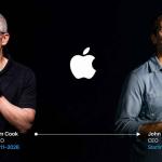 Tim Cook and John Ternus representing Apple leadership transition in 2026 with focus on AI and hardware innovation future