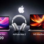 Apple MacBook Neo budget laptop AirPods Max 2 headphones and M5 MacBook Pro showcasing latest Apple gadget releases in April 2026