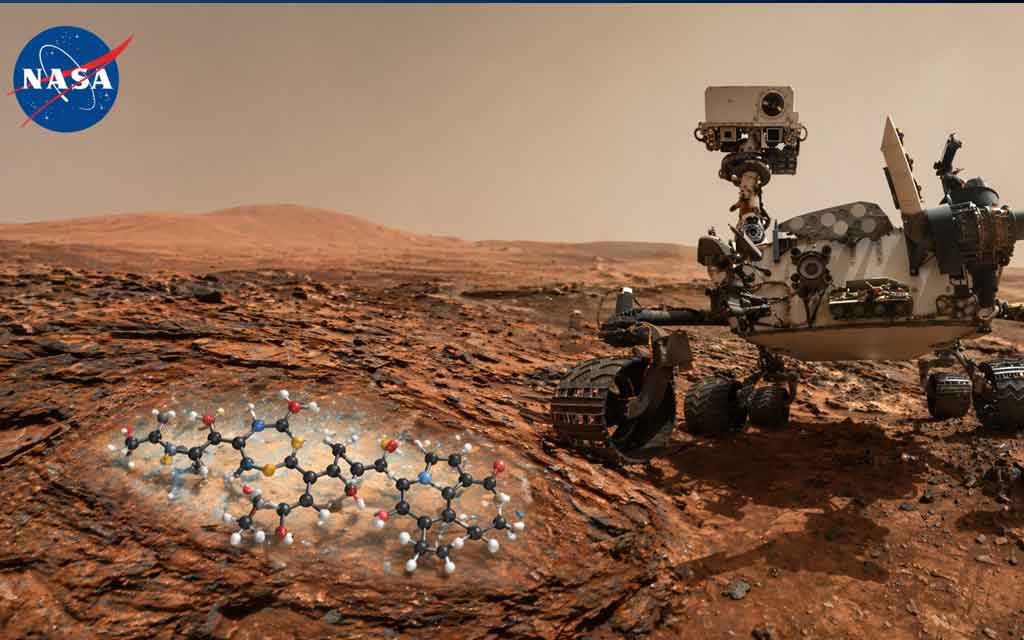 NASA Curiosity rover exploring Mars surface in Gale Crater discovering organic molecules and evidence of ancient chemistry in 2026
