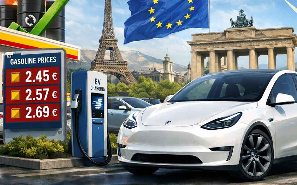 electric vehicles across European cities showing rising EV adoption driven by high petrol prices in March 2026