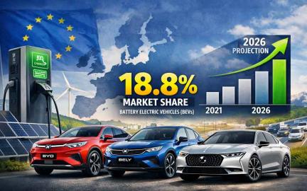 Europe electric vehicle market growth 2026 showing BEV adoption rising to nearly 19 percent with new electric cars and green tech expansion