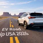 Tesla Model Y on a cross country road trip in the US showcasing EV charging stops infrastructure and real world electric vehicle usage in 2026