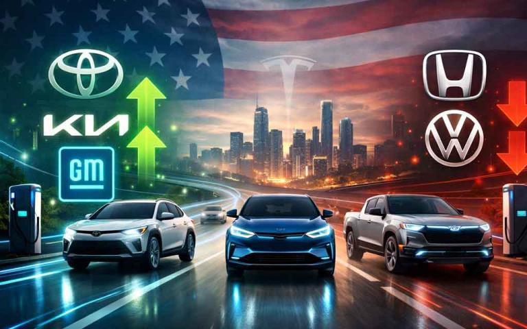 Automakers divided on EV strategy in 2026 showing expansion by Toyota Kia and GM while Honda Volkswagen scale back electric vehicle plans