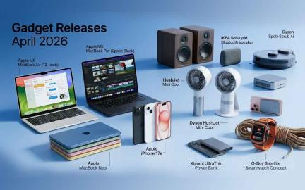 Latest gadgets April 2026 including Apple M5 MacBooks iPhone 17e Dyson portable fan and ultra thin power bank innovations