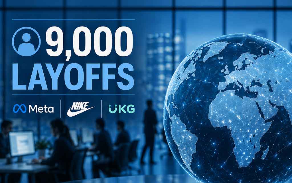 Global layoffs April 2026 showing Meta leading job cuts driven by AI restructuring and corporate cost reductions