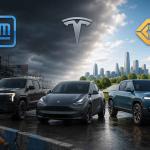 electric trucks from GM Tesla and Rivian representing shifting EV strategies and market trends in the United States in 2026