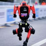 humanoid robot running marathon race in Beijing showcasing advanced AI robotics speed endurance and balance surpassing human athletes in 2026