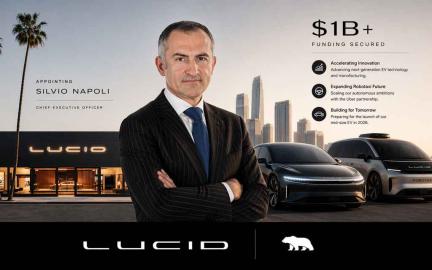 Lucid Motors electric vehicle with new CEO leadership and robotaxi strategy representing EV innovation and funding growth in 2026