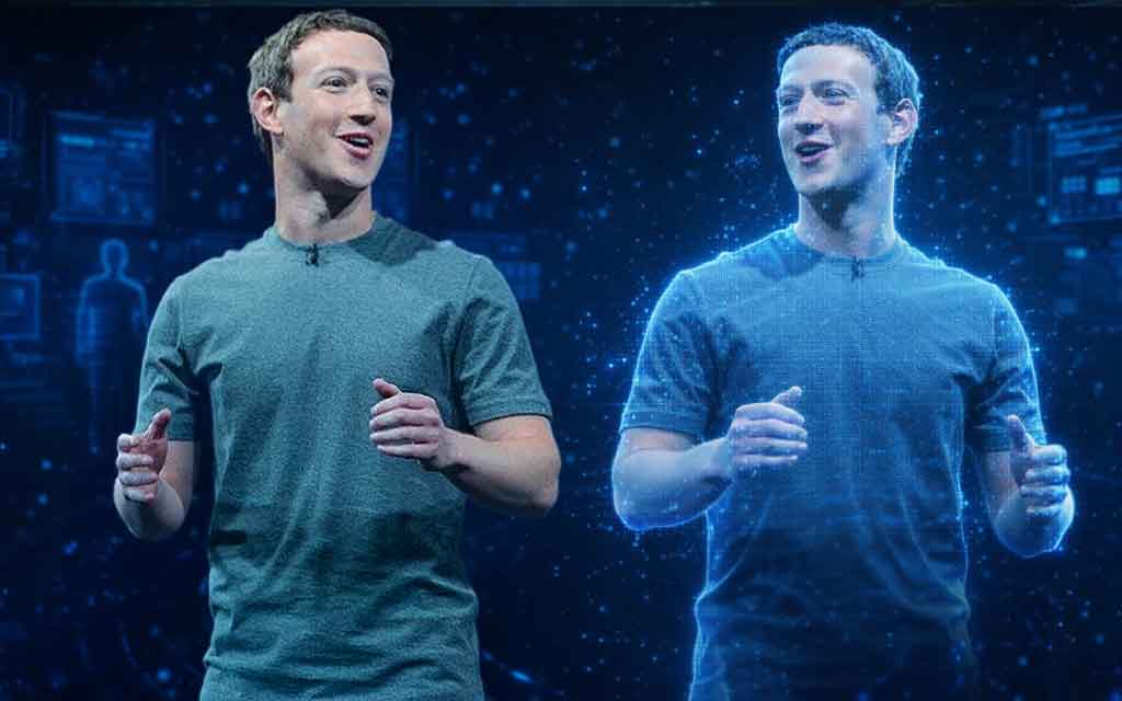 Mark Zuckerberg AI avatar digital twin interacting with employees in meetings using photorealistic synthetic media technology in 2026
