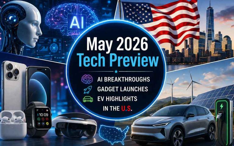 May 2026 tech preview featuring AI gadgets and electric vehicles in the USA