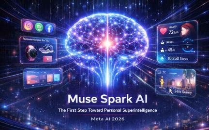 Meta Muse Spark AI model visualization showing multimodal reasoning with text images voice and intelligent agents in 2026