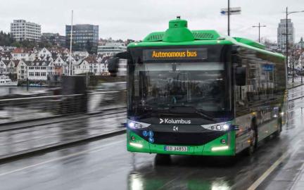 Fully driverless autonomous electric bus operating on public roads in Stavanger Norway without safety driver