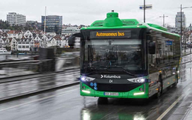 Fully driverless autonomous electric bus operating on public roads in Stavanger Norway without safety driver