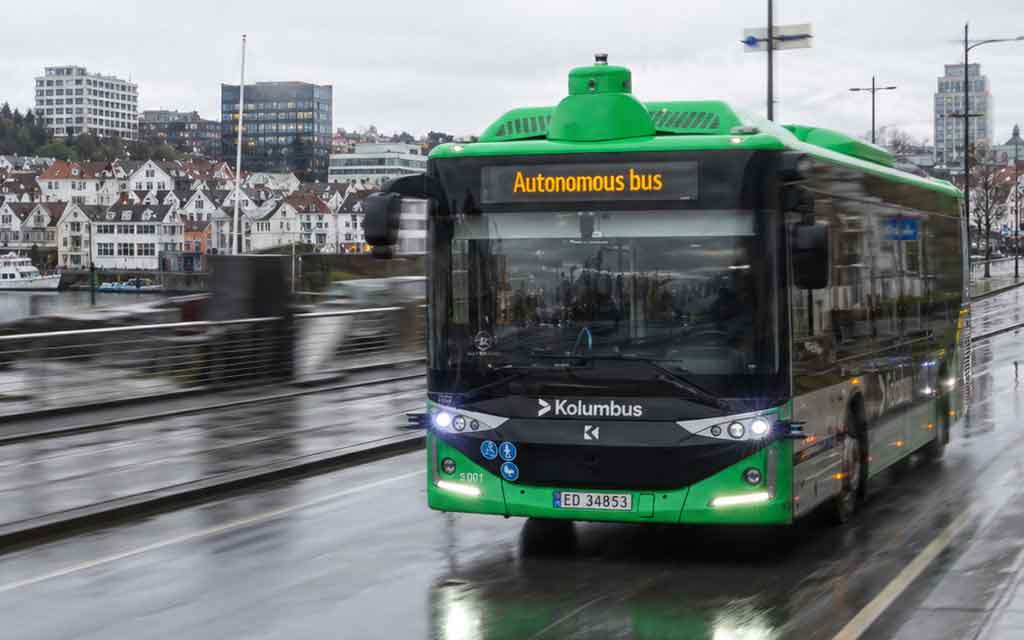 Fully driverless autonomous electric bus operating on public roads in Stavanger Norway without safety driver