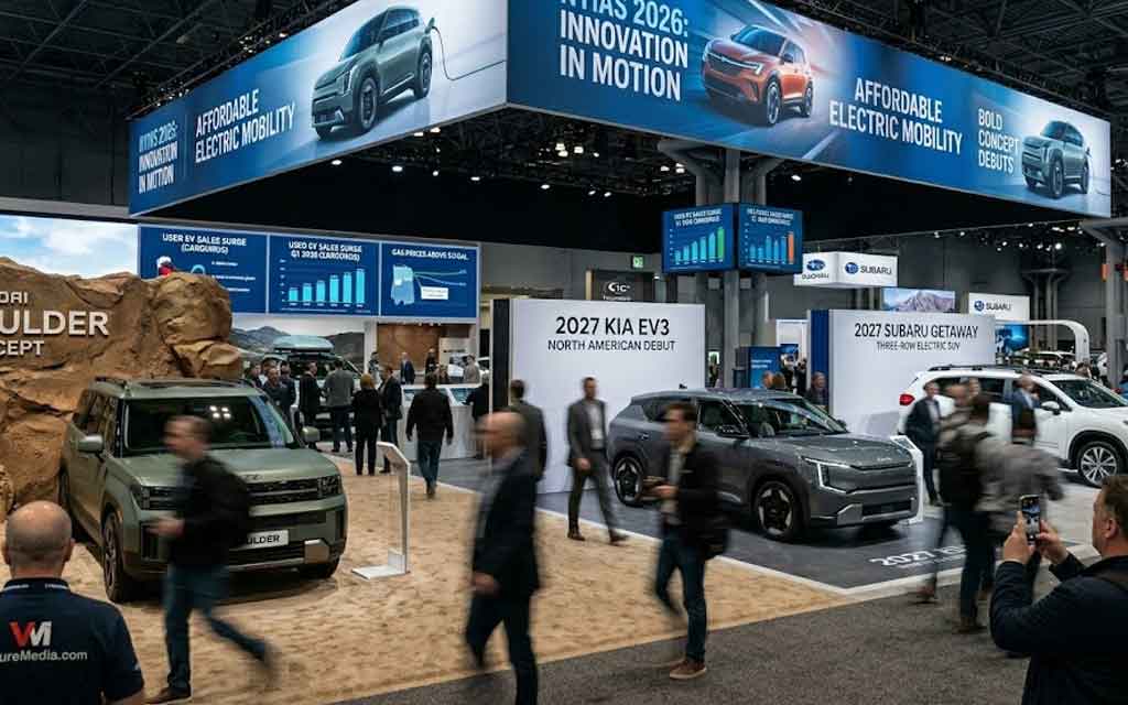 Affordable electric vehicles at New York Auto Show 2026 with growing demand for used EVs due to rising gas prices in the United States