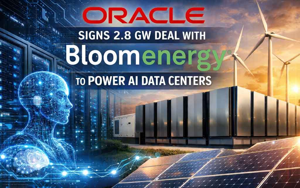 Oracle AI data centers powered by Bloom Energy fuel cells providing large scale electricity for AI workloads and cloud infrastructure in 2026