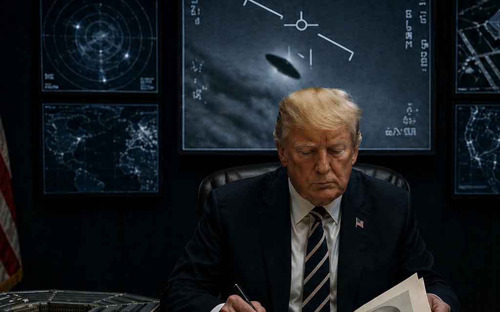 Pentagon UFO declassification announcement with aliens.gov portal for extraterrestrial records release