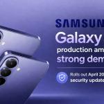 Samsung Galaxy S26 smartphone with AI features and April 2026 security update addressing vulnerabilities while production ramps up due to high demand