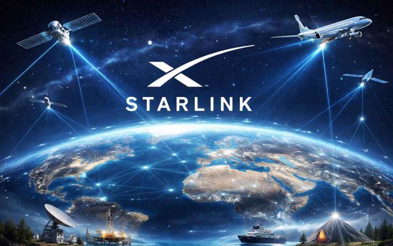 Starlink satellite network providing global internet coverage including remote areas oceans and aircraft connectivity in 2026