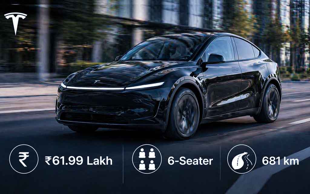 Tesla Model Y L six seater electric SUV in India showcasing long wheelbase design spacious interior and high range EV technology in 2026