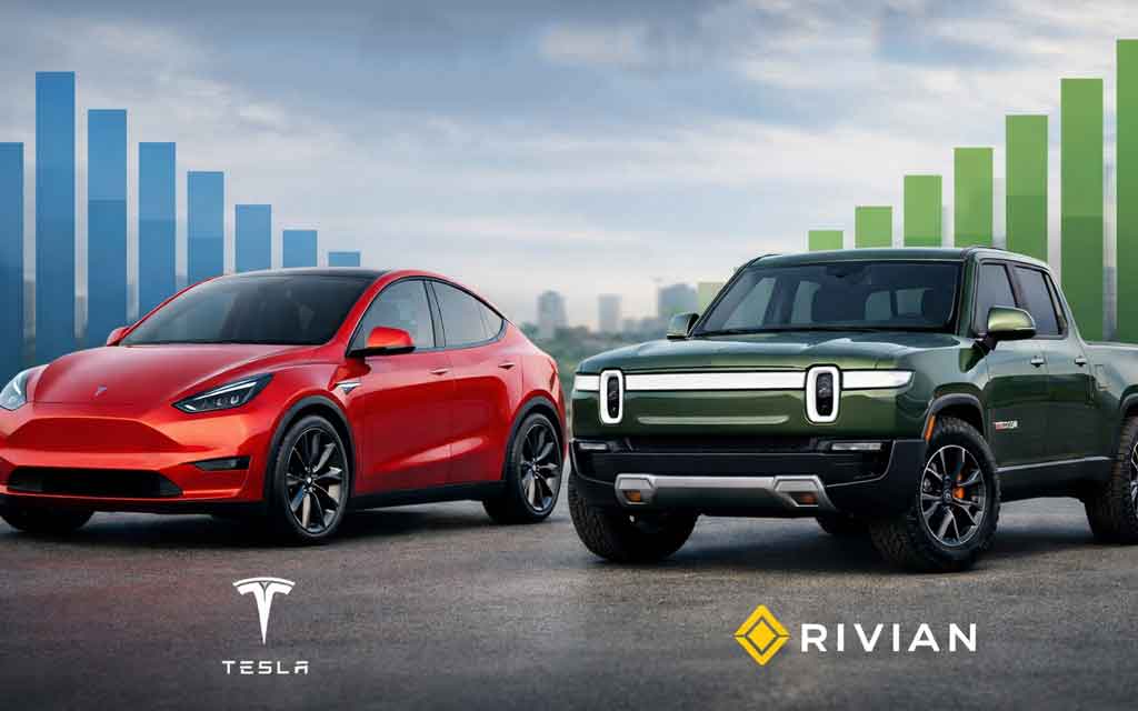 Tesla and Rivian EV sales comparison Q1 2026 showing delivery numbers market trends and electric vehicle growth insights