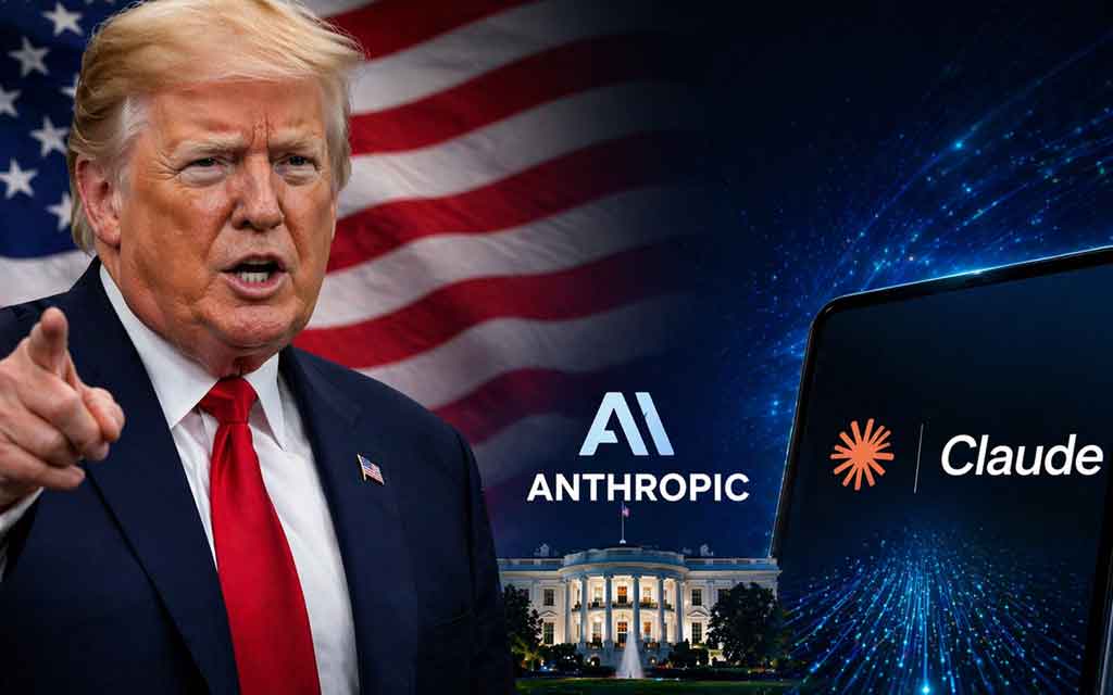 Donald Trump and Anthropic AI policy discussion representing US government negotiations over Claude AI models and national security in 2026